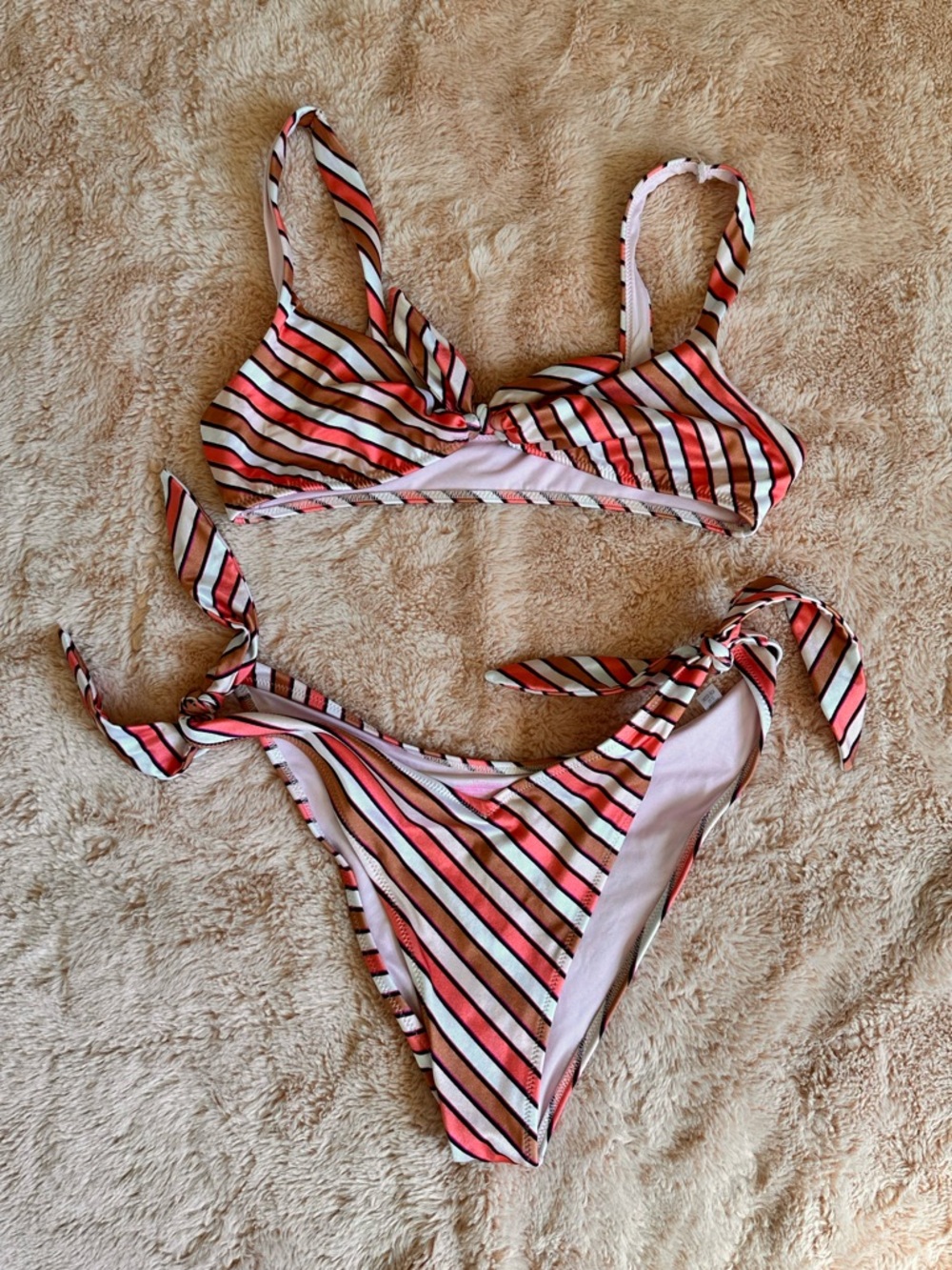 Victoria's Secret Pink, Coral & Brown Striped Bikini Top